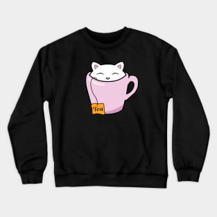 Cute cat in a pink cup of tea Crewneck Sweatshirt